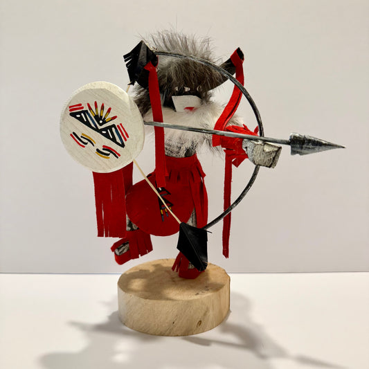 Native American Navajo Standing Buffalo Warrior Kachina Doll / Red