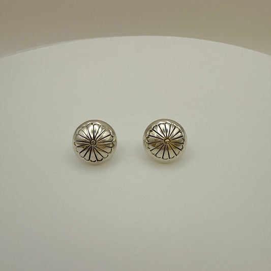 Stamped Button Stud Earrings 14mm