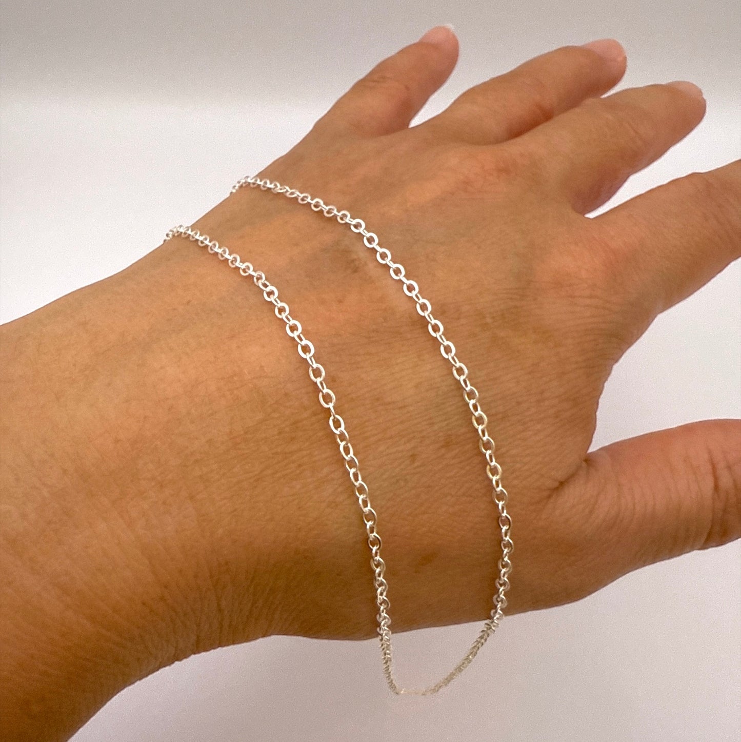 スターリングシルバーチェーンネックレス ケーブルフラット 45cm