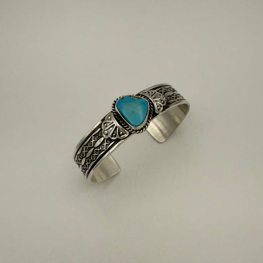 Stamped Kingman Turquoise Cuff Bracelet By Sunshine Reeves 5.6"
