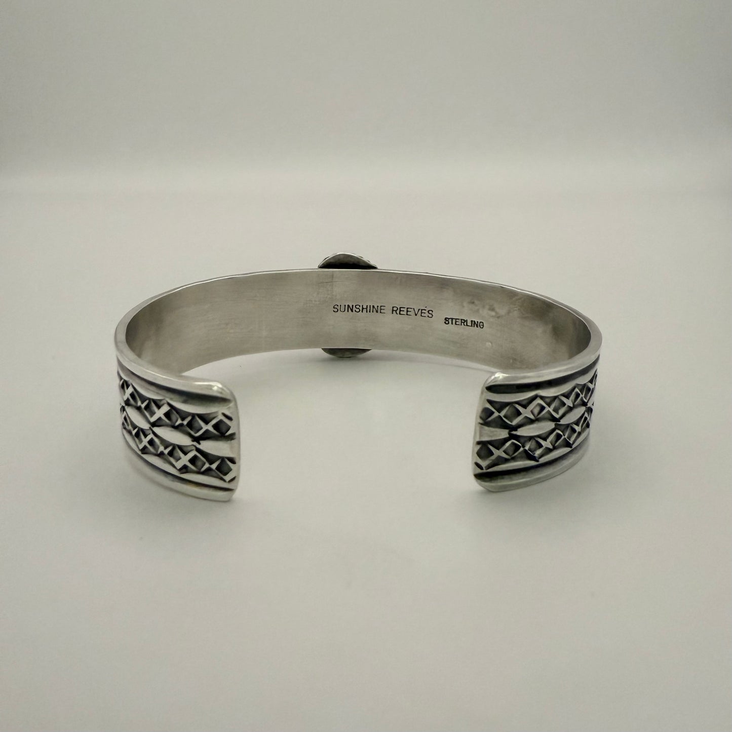 Stamped Kingman Turquoise Cuff Bracelet By Sunshine Reeves 5.6"