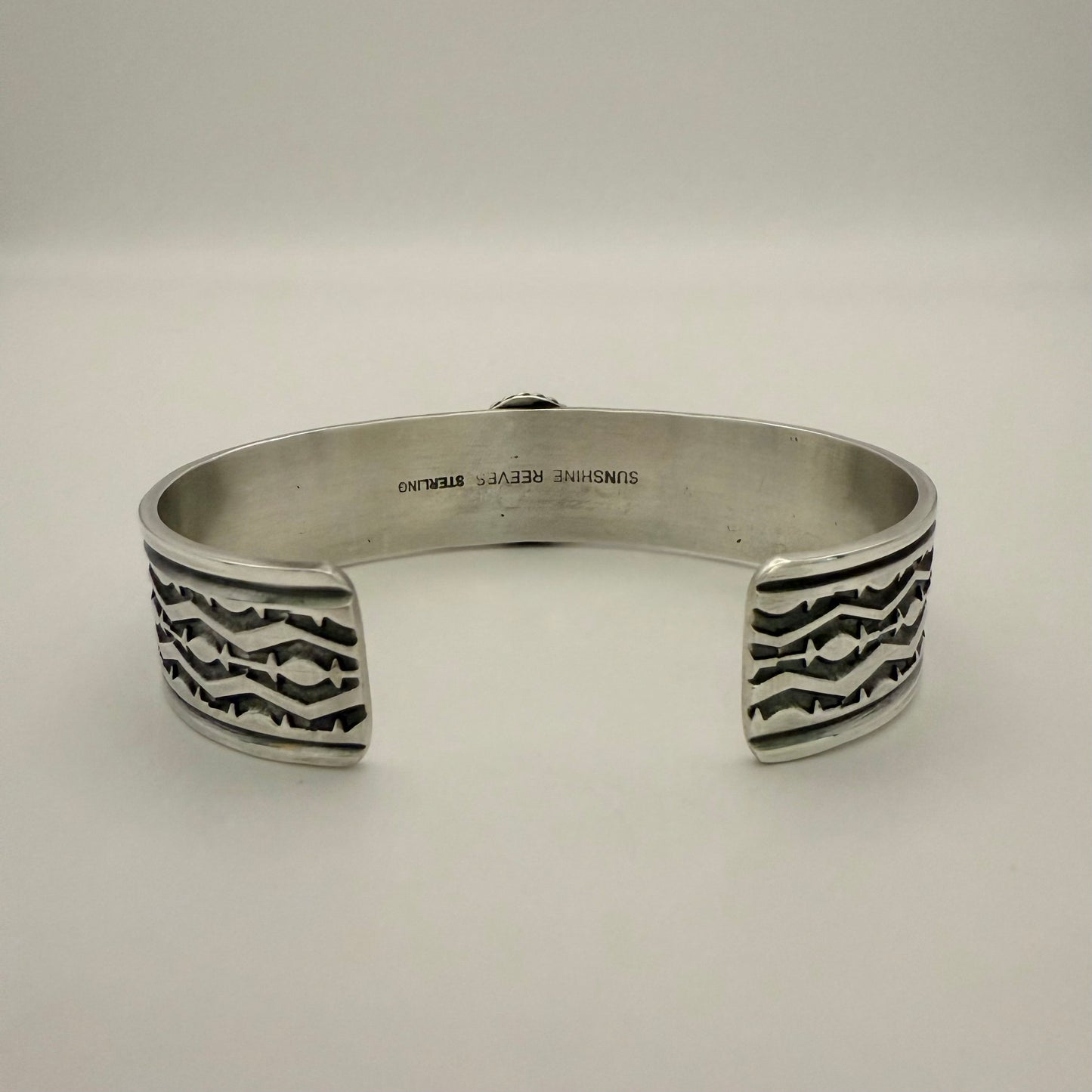 Stamped Kingman Turquoise Cuff Bracelet By Sunshine Reeves 5.5"