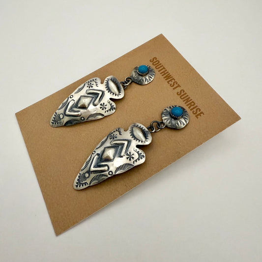 Turquoise Arrowhead Concho Dangle Earrings