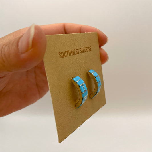 Turquoise Inlay Hoop Earrings 7/8"