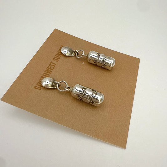 Stamped Silver Dangle Earrings