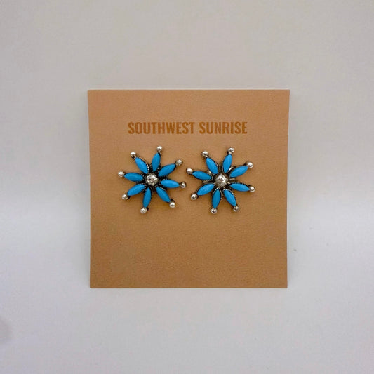 Turquoise Cluster Flower Stud Earrings B