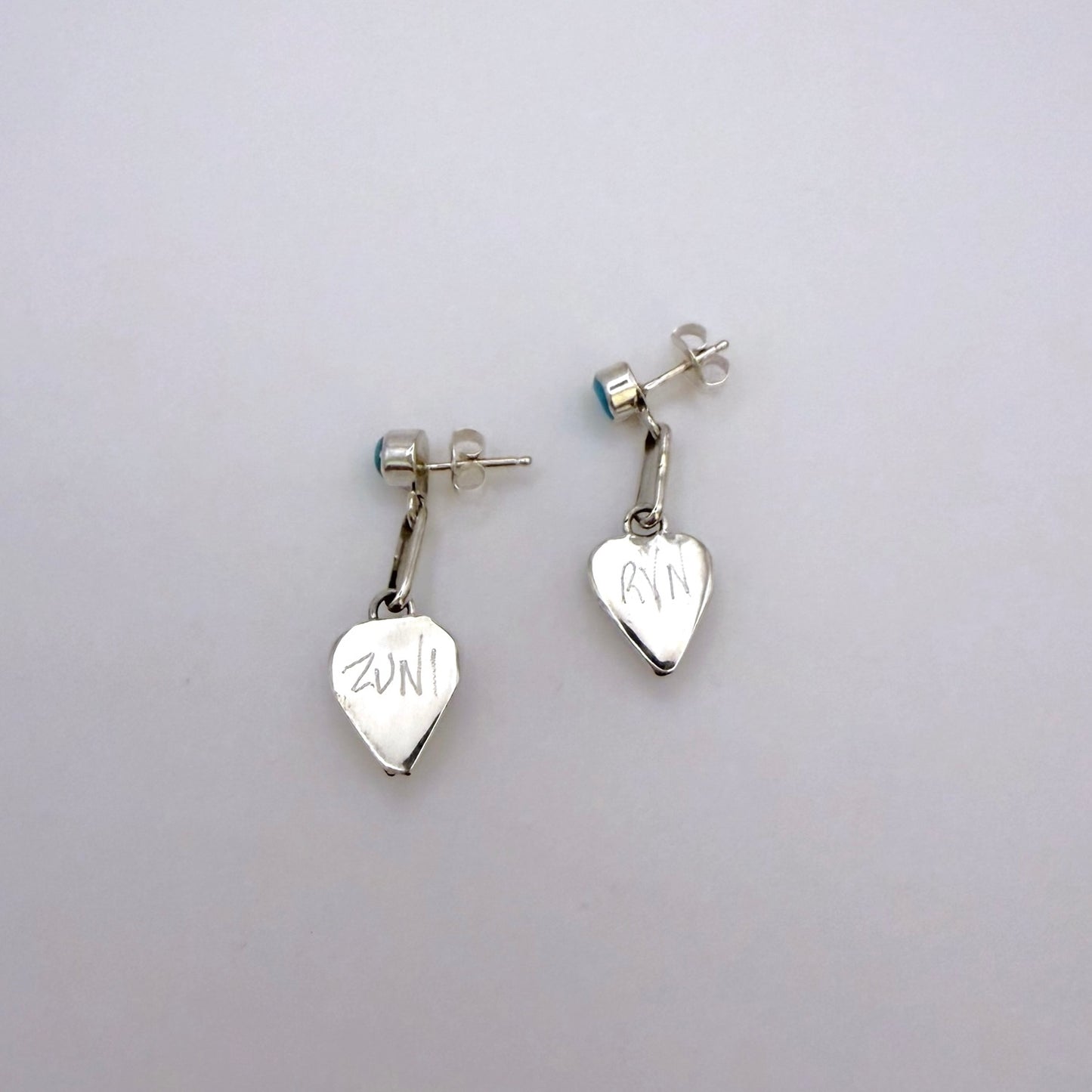 Turquoise Inlay Heart Dangle Earrings A