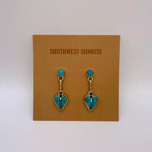 Turquoise Inlay Heart Dangle Earrings B