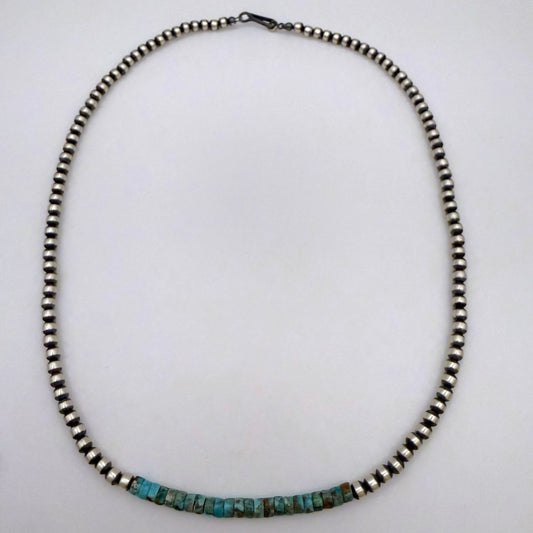 Round Navajo Pearls Necklace 4mm 18 Inch with Kingman Turquoise
