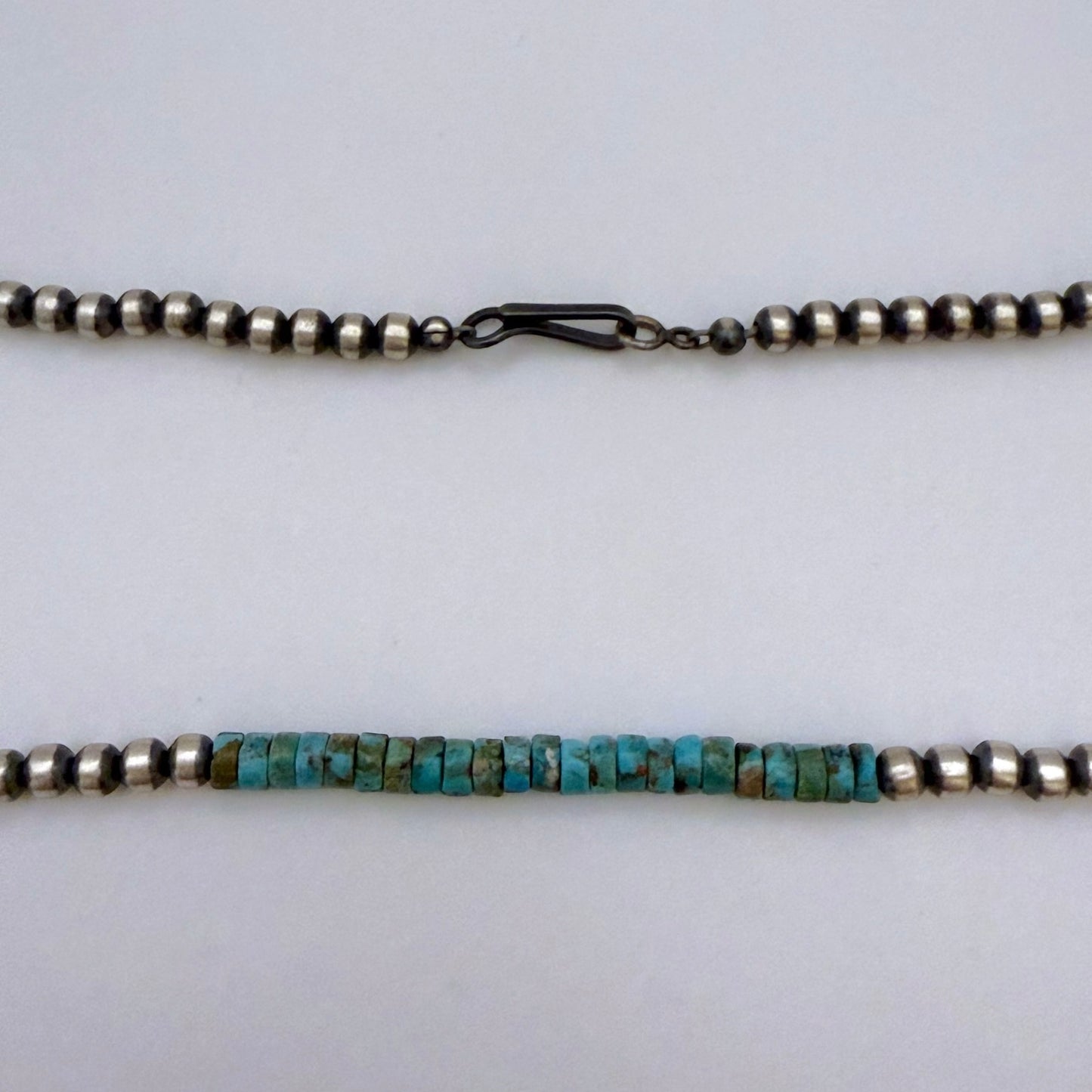 Round Navajo Pearls Necklace 4mm 20 Inch with Kingman Turquoise