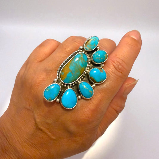 Turquoise Mountain Turquoise Half Cluster Adjustable Ring By Geraldine James