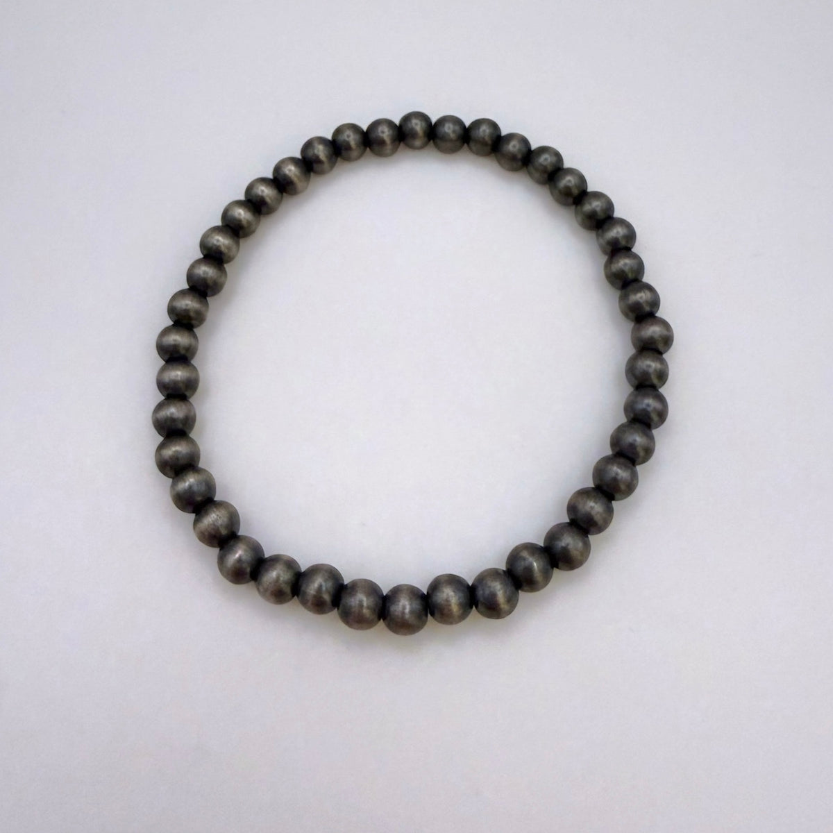 5mm Round Navajo Pearl Stretch Bracelet – Sterling Silver