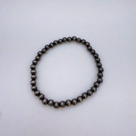 5mm Round Navajo Pearl Stretch Bracelet – Sterling Silver