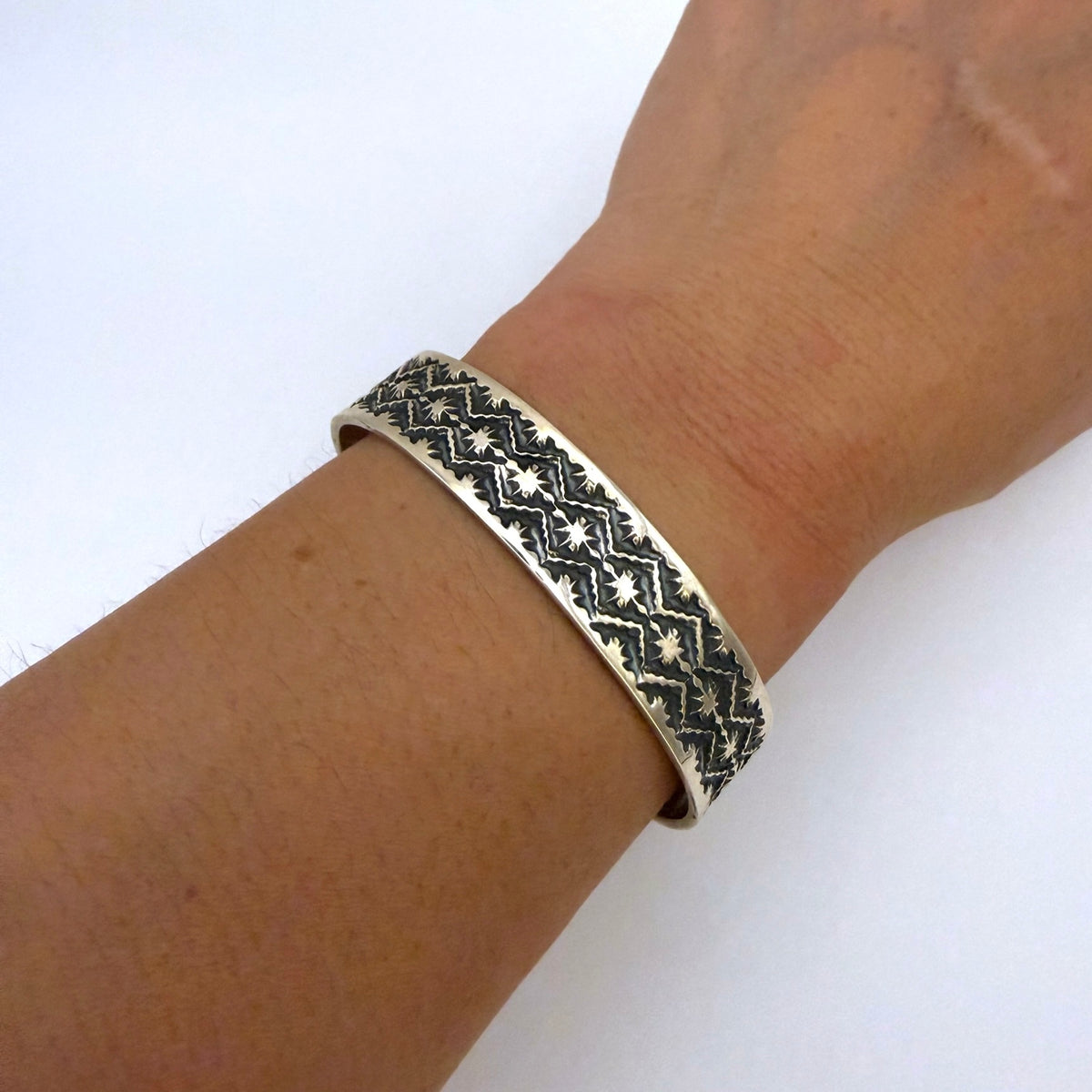Stamped Sterling Silver Cuff Bracelet By Sunshine Reeves 5.25"