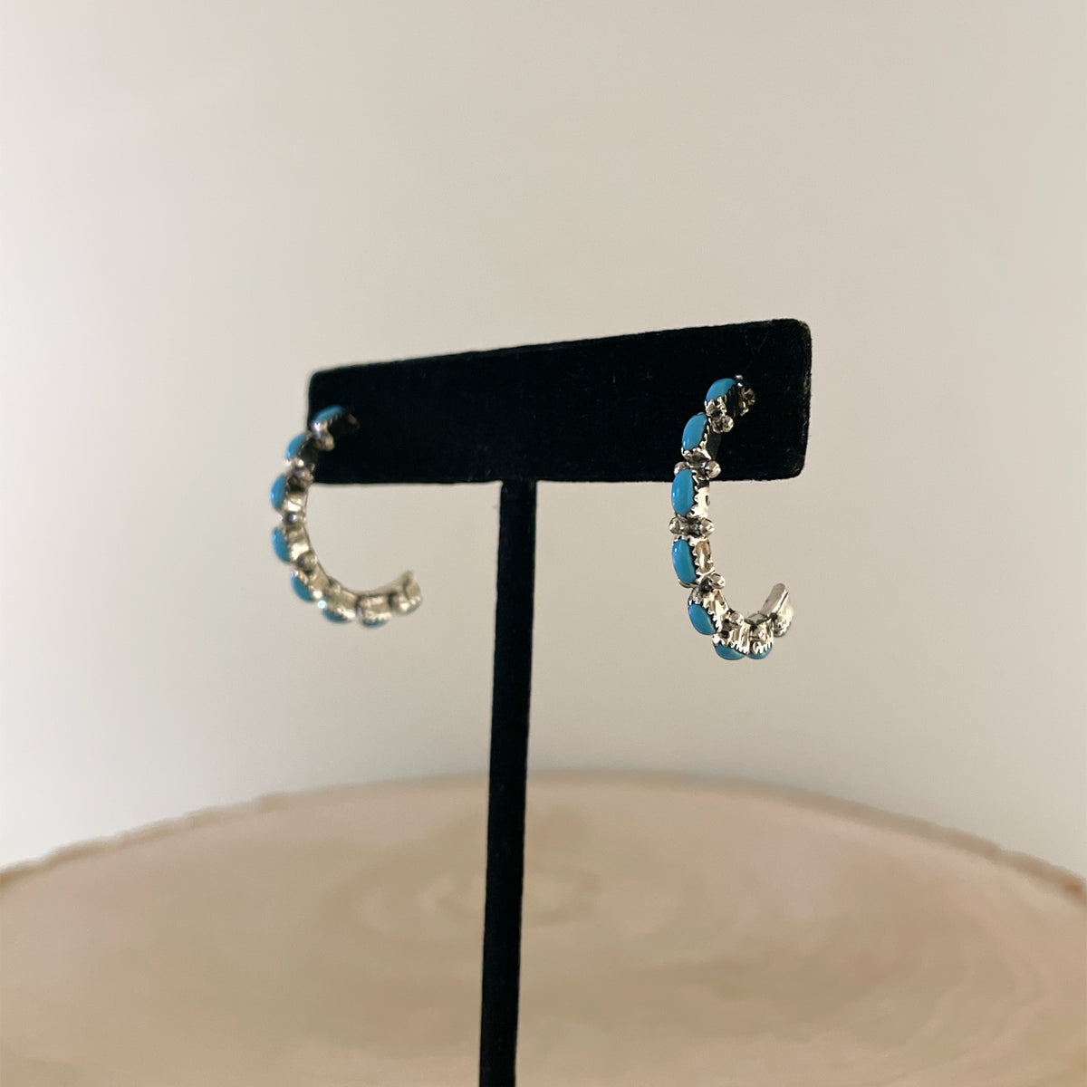 Needlepoint Turquoise Hoop Earrings 1"