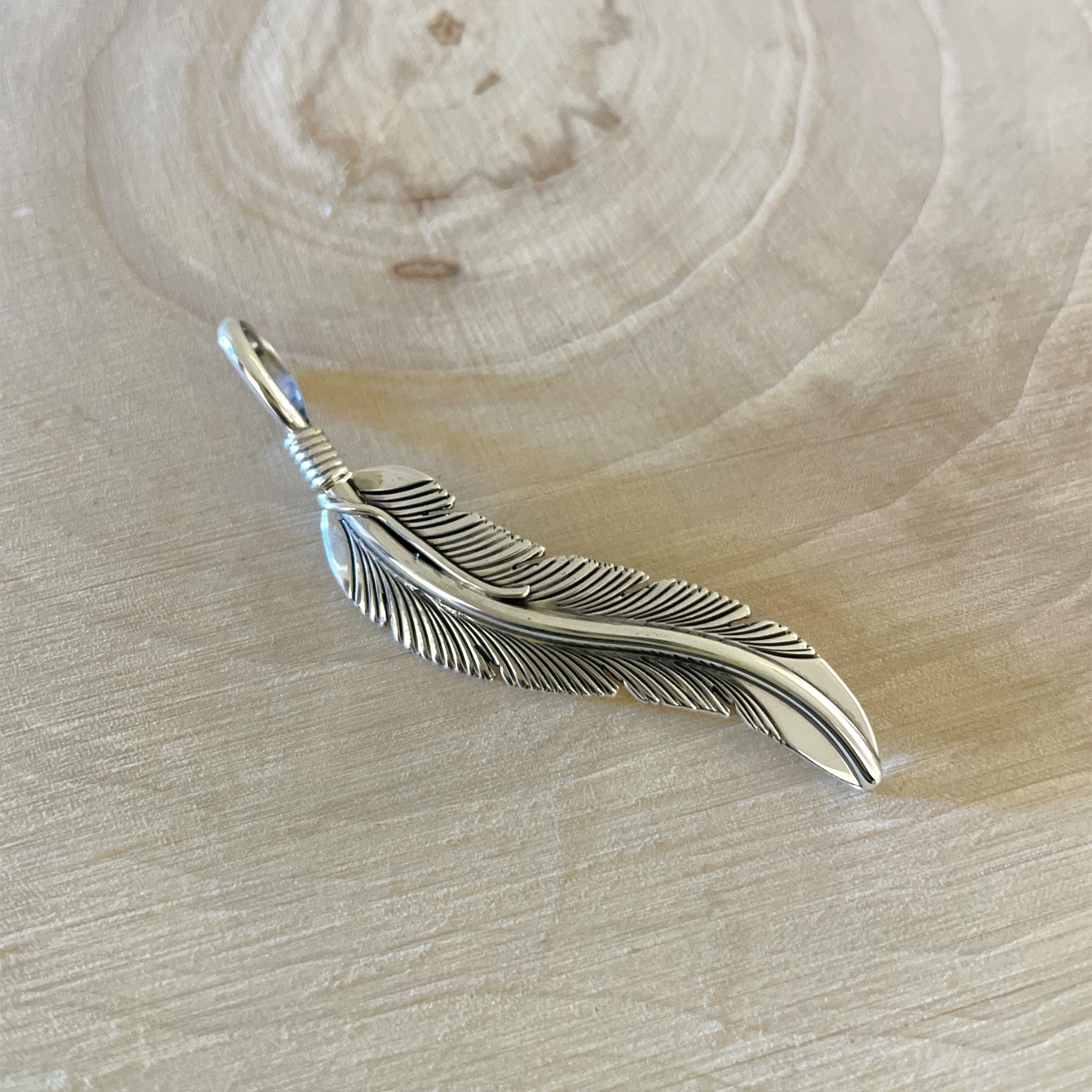 Native American Navajo Harvey Mace Sterling Silver Feather Pendant