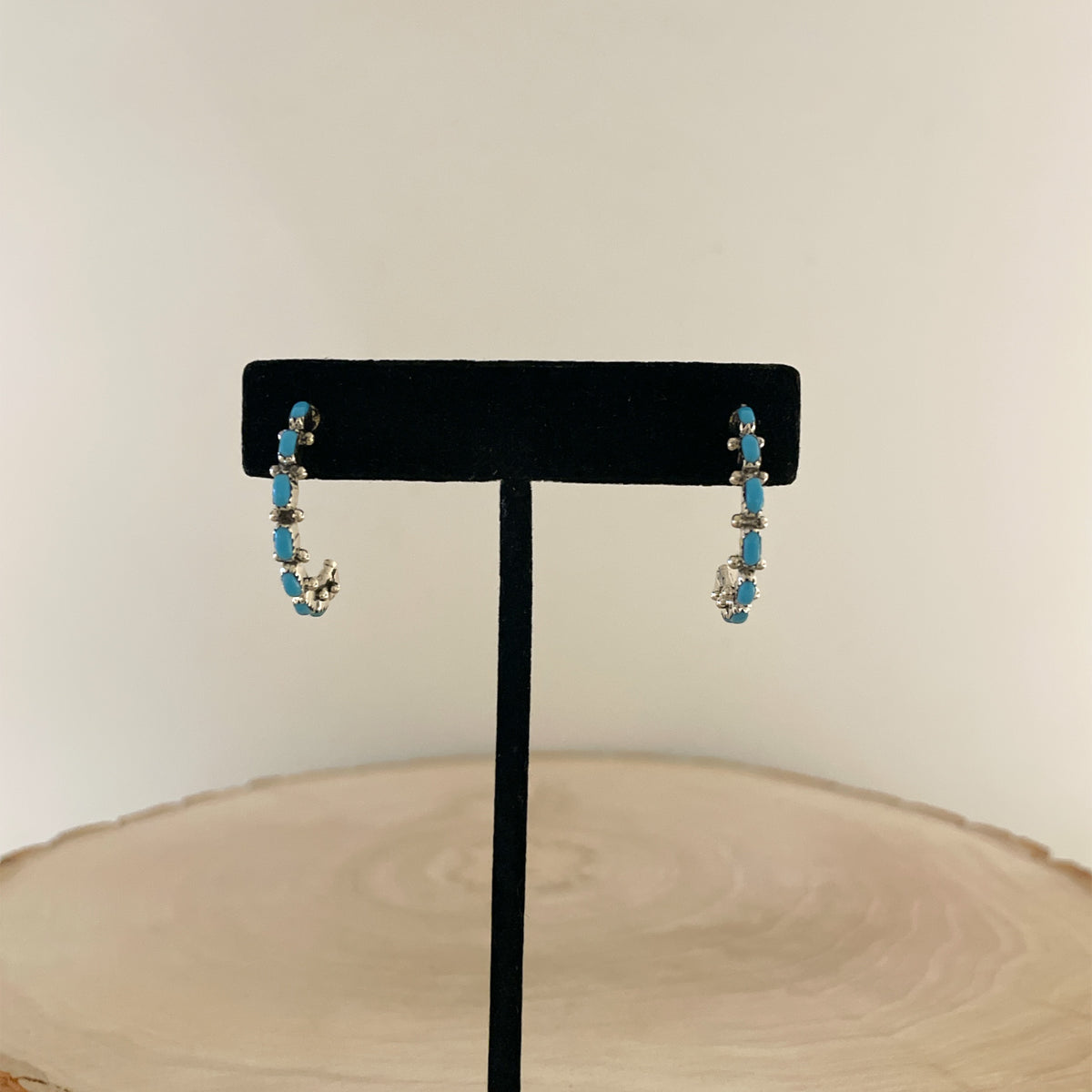 Needlepoint Turquoise Hoop Earrings 1"