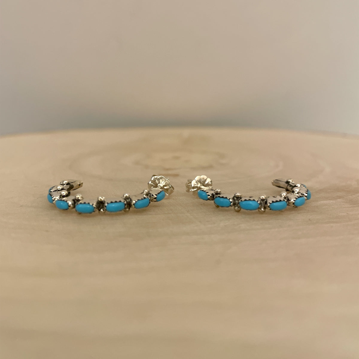 Needlepoint Turquoise Hoop Earrings 1"