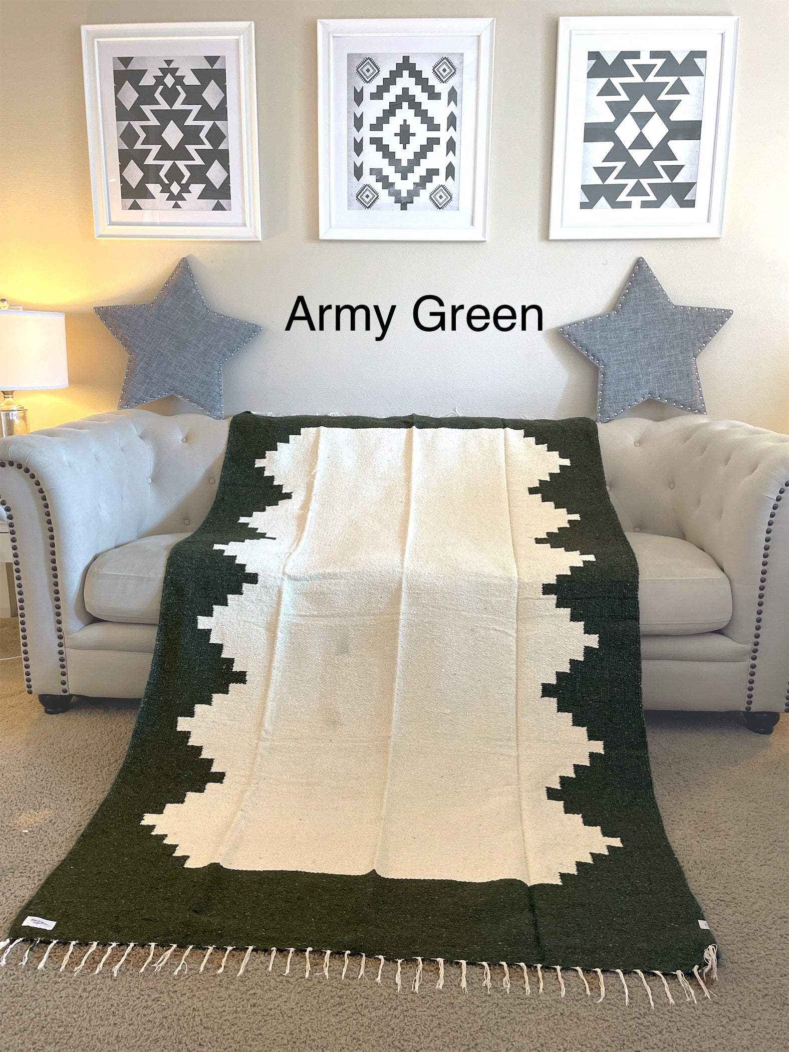 Handwoven Southwestern Tribal Pattern Design Blanket Army Green