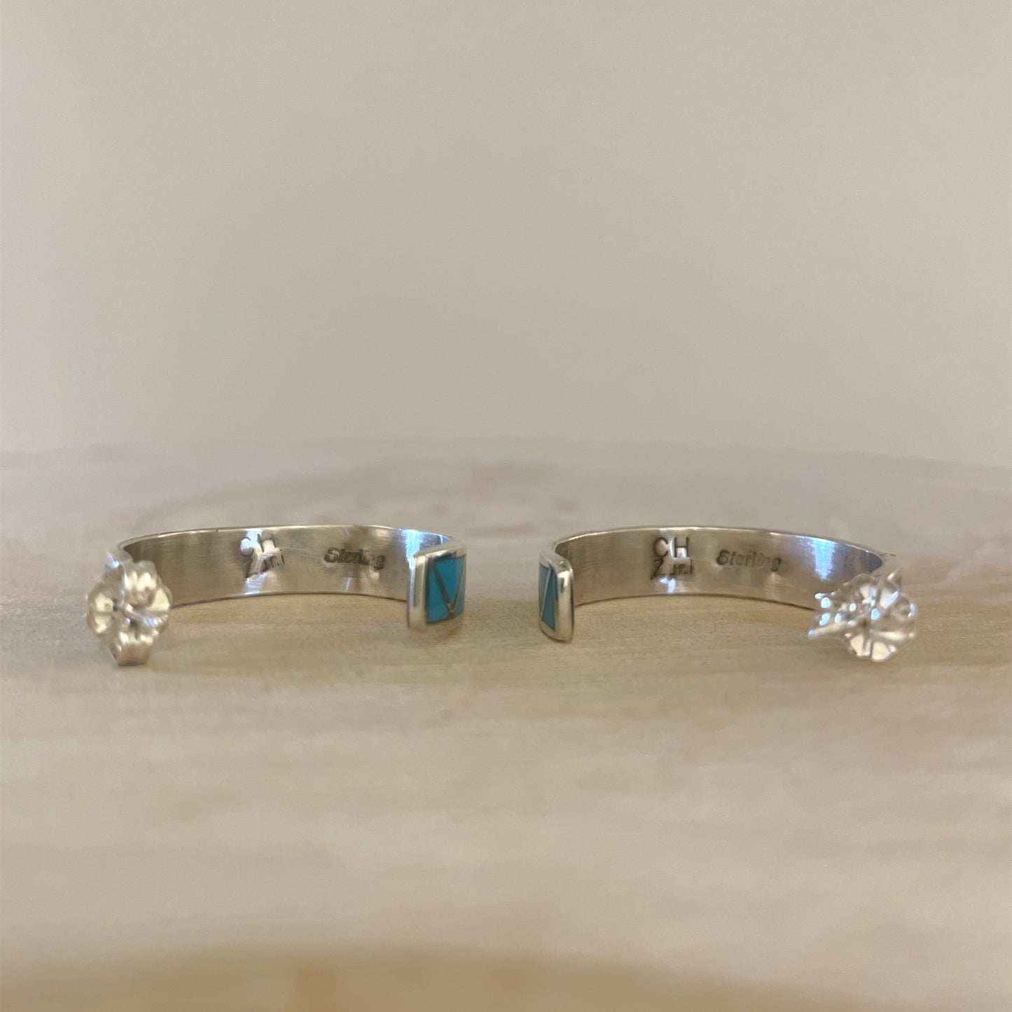 ターコイズインレイフープピアス 直径25mm