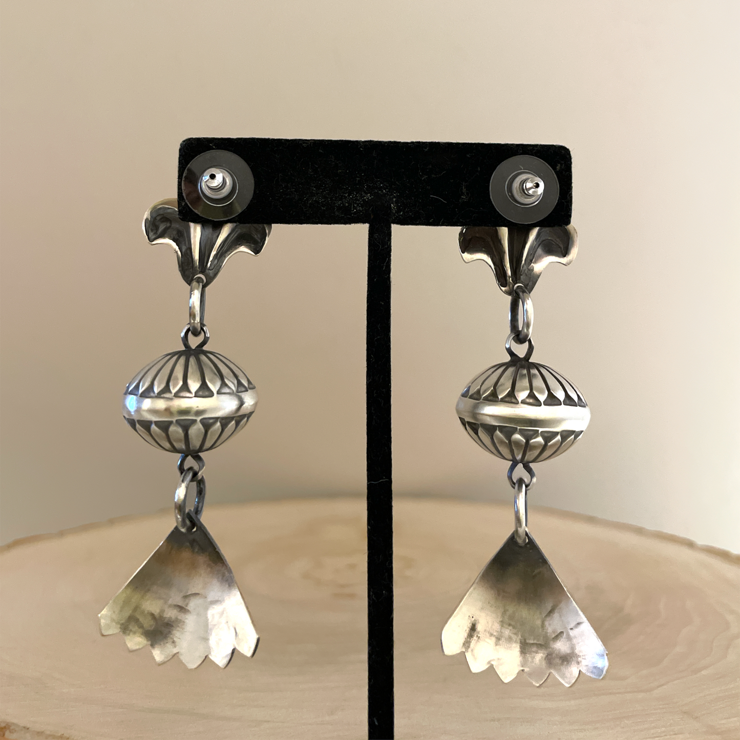 Stamped Half Squash Blossom Earrings By Derrick Cadman