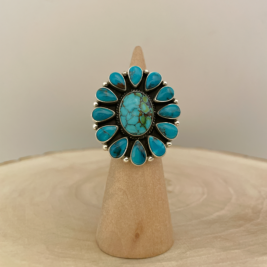 Turquoise Cluster Ring Size 6.5 By Darrell Cadman