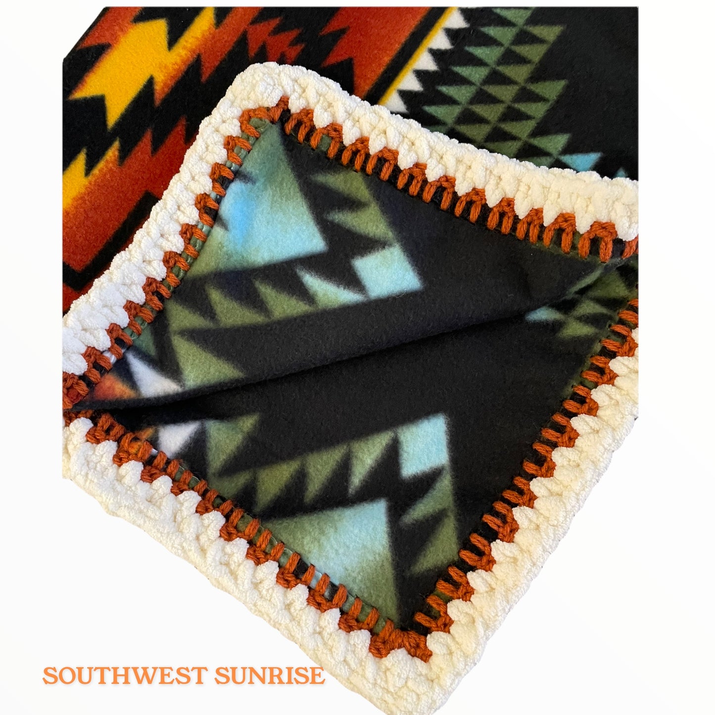サウスウエスタンフリースブランケット (109cm x 81cm)ベビーサイズ ブラックグリーンオレンジ