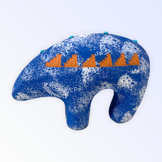 Navajo Red Clay Bear Pottery with Turquoise -Blue