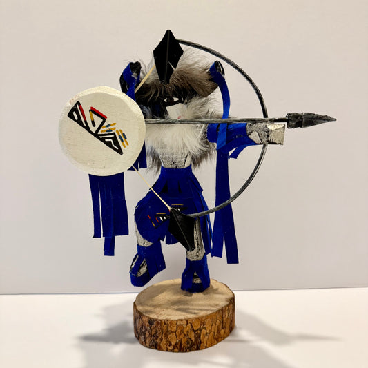 Native American Navajo Standing Buffalo Warrior Kachina Doll / Blue