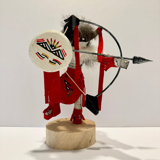 Native American Navajo Standing Buffalo Warrior Kachina Doll / Red