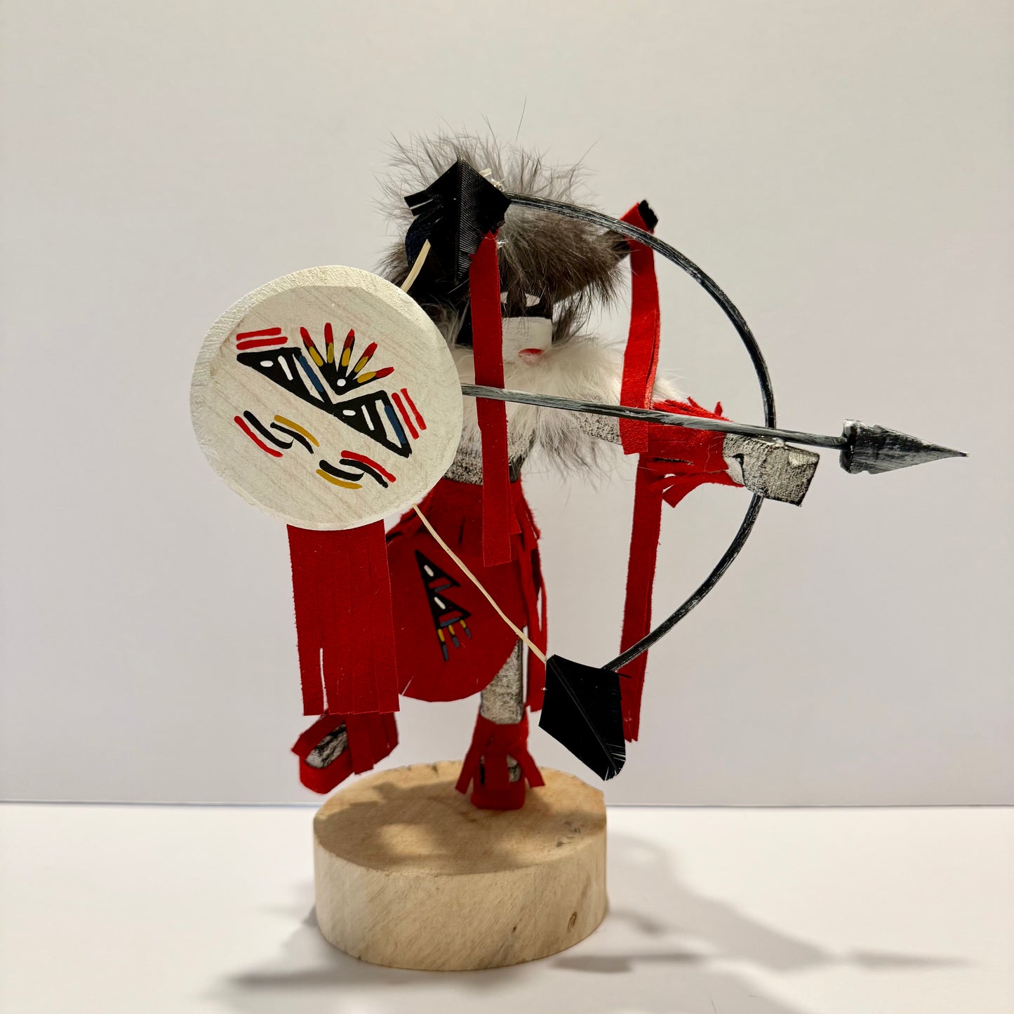 Native American Navajo Standing Buffalo Warrior Kachina Doll / Red