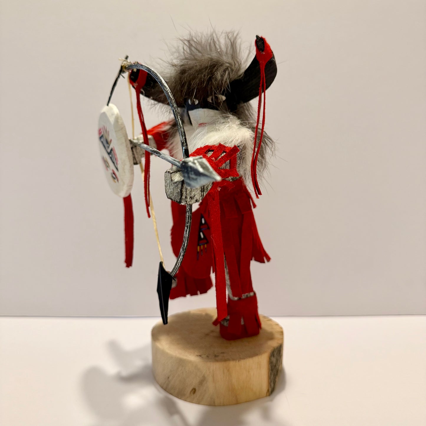 Native American Navajo Standing Buffalo Warrior Kachina Doll / Red