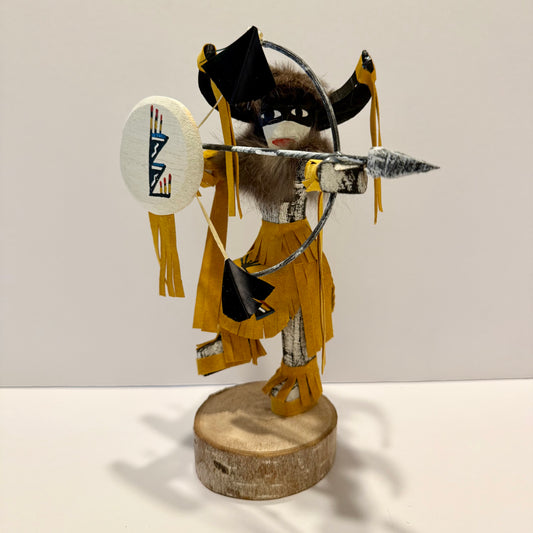 Native American Navajo Standing Buffalo Warrior Kachina Doll / Gold