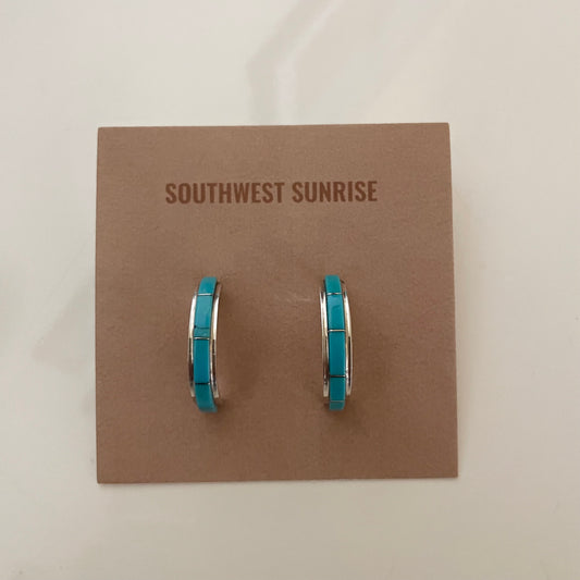 Turquoise Inlay Small Hoop Earrings