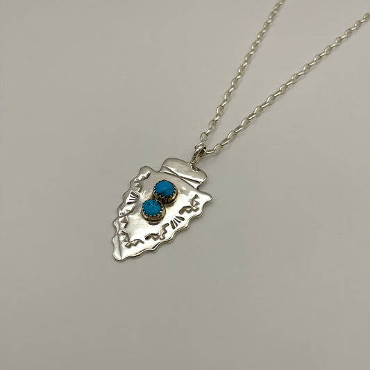 Stamped Sterling Silver Arrowhead Pendant with Sleeping Beauty Turquoise