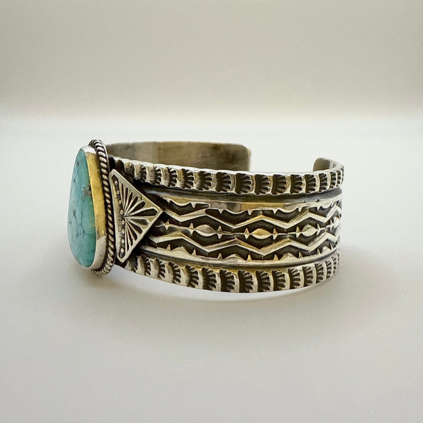 Stamped Kingman Turquoise Cuff Bracelet By Sunshine Reeves 5.5"