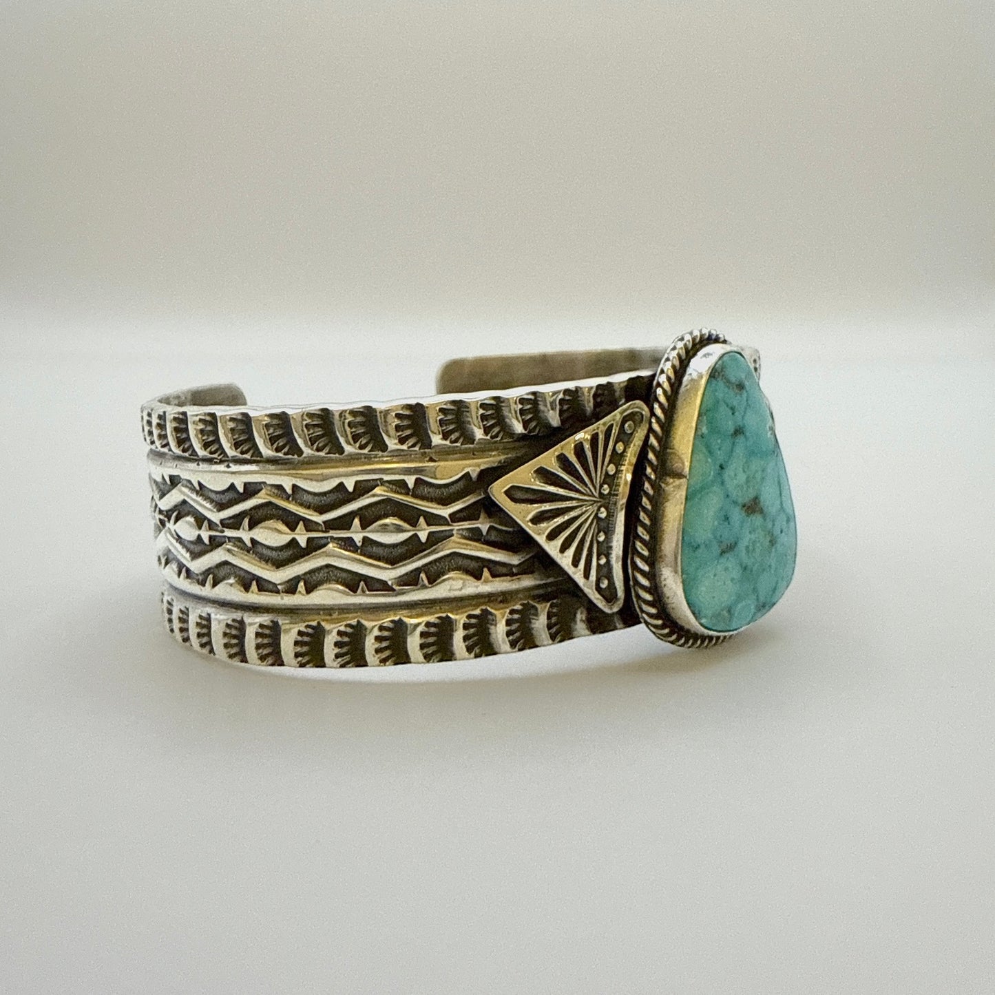 Stamped Kingman Turquoise Cuff Bracelet By Sunshine Reeves 5.5"