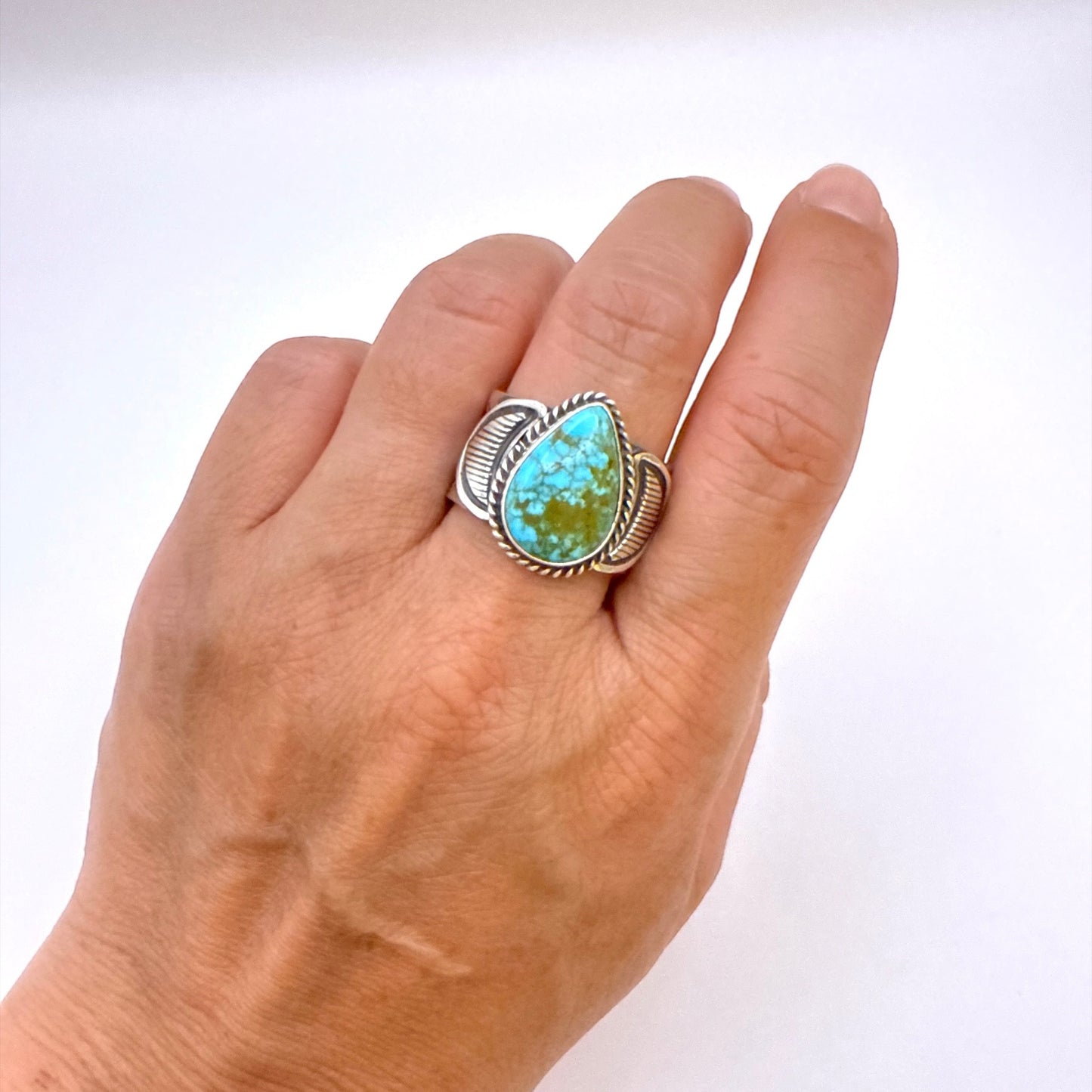 Stamped Kingman Turquoise Ring By Sunshine Reeves Size 8