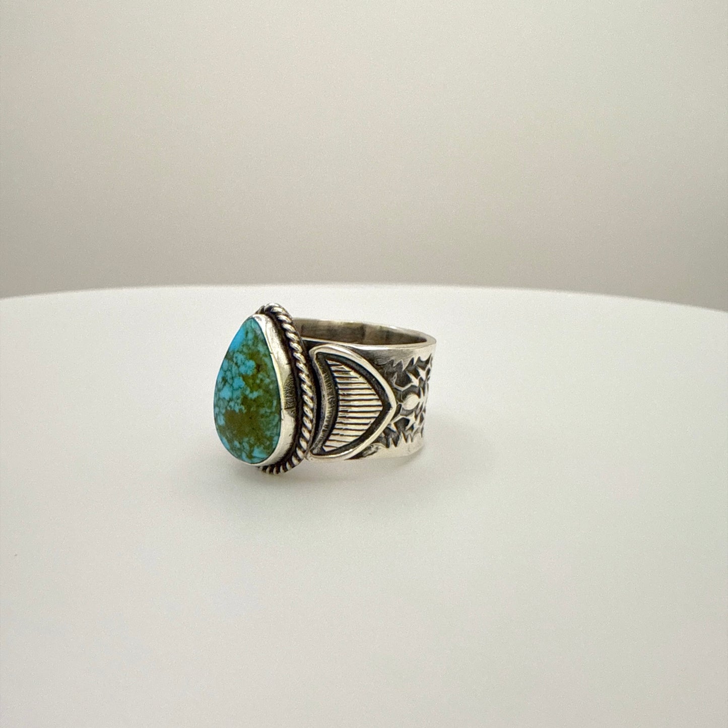 Stamped Kingman Turquoise Ring By Sunshine Reeves Size 8