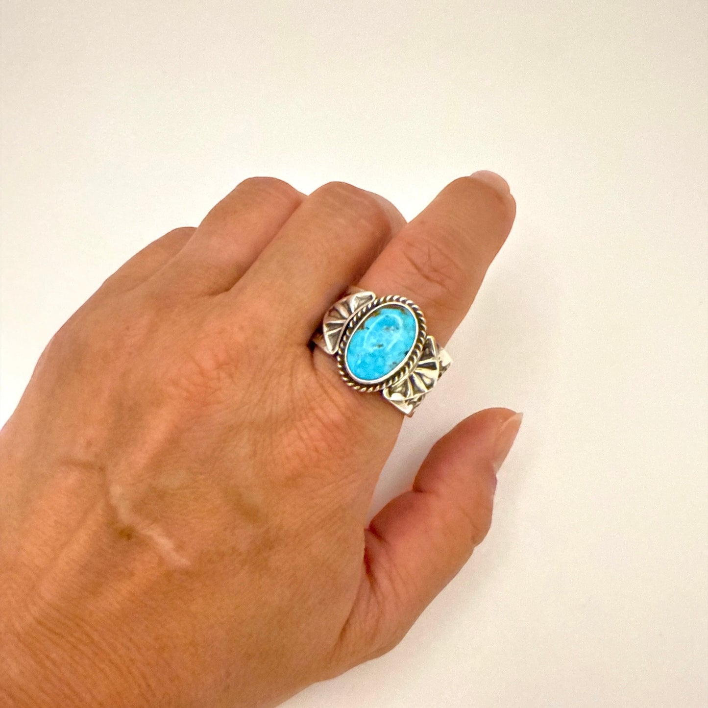 Stamped Kingman Turquoise Ring By Sunshine Reeves Size 11