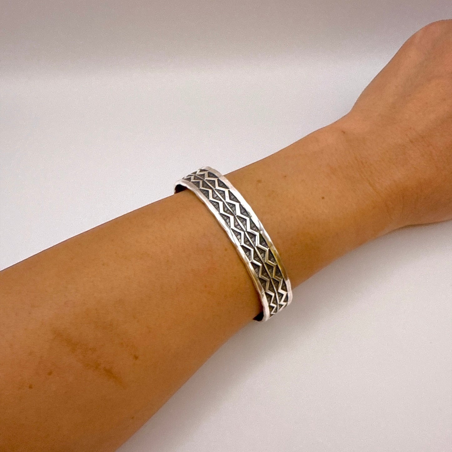 Stamped Sterling Silver Cuff Bracelet By Sunshine Reeves 5.5"