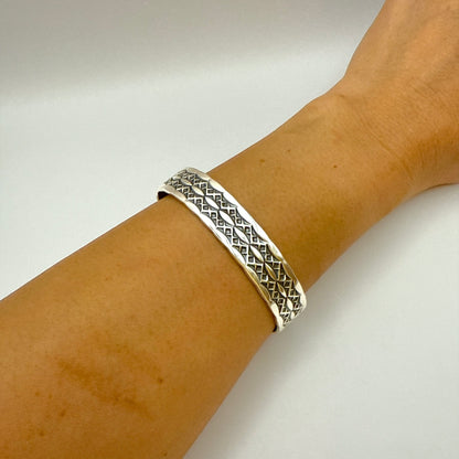 Stamped Sterling Silver Cuff Bracelet By Sunshine Reeves 5 5/8"