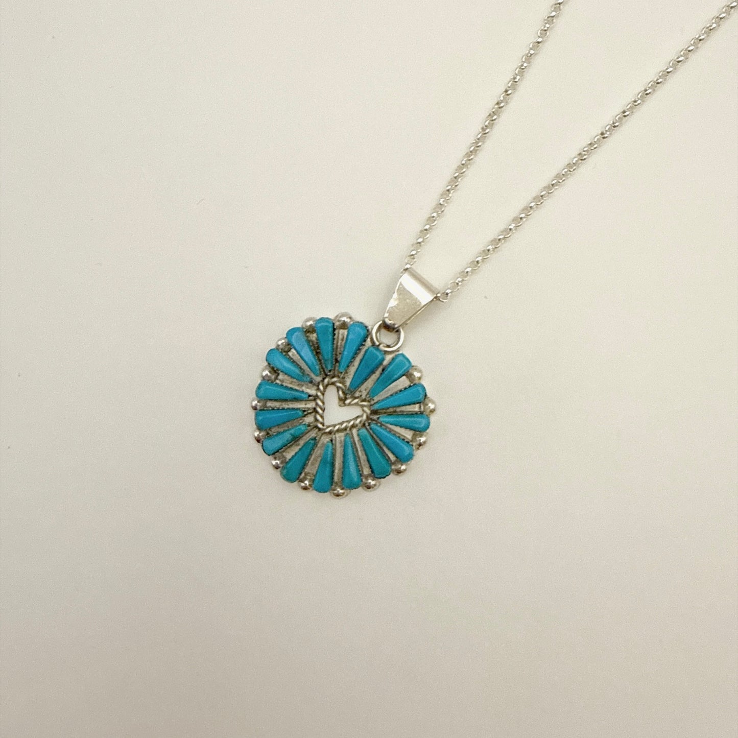 Turquoise Needlepoint Heart Pendant