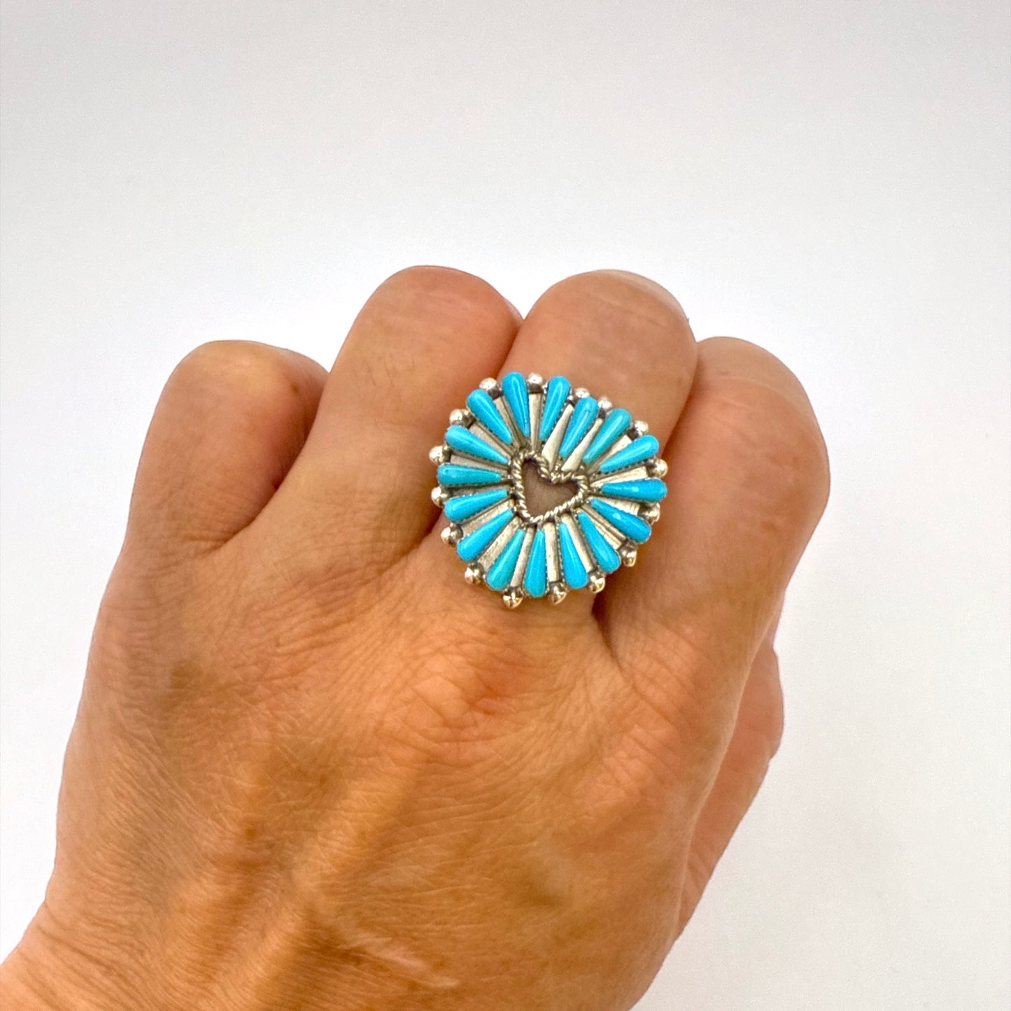 Turquoise Needlepoint Heart Ring Size 7.5