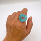 Turquoise Needlepoint Heart Ring Size 8.5