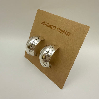 Stamped Sterling Silver Hoop Earrings 1"