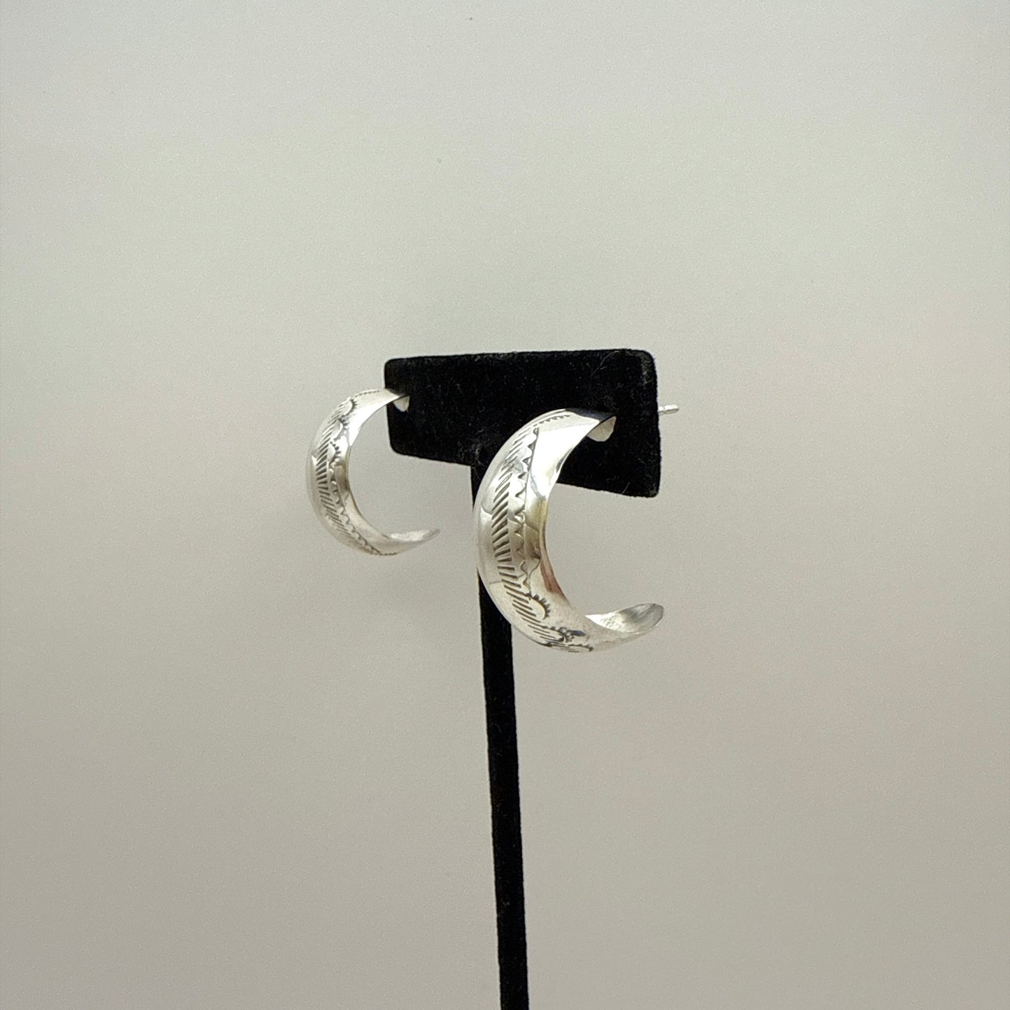 Stamped Sterling Silver Hoop Earrings 1"