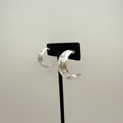 Stamped Sterling Silver Hoop Earrings 1"