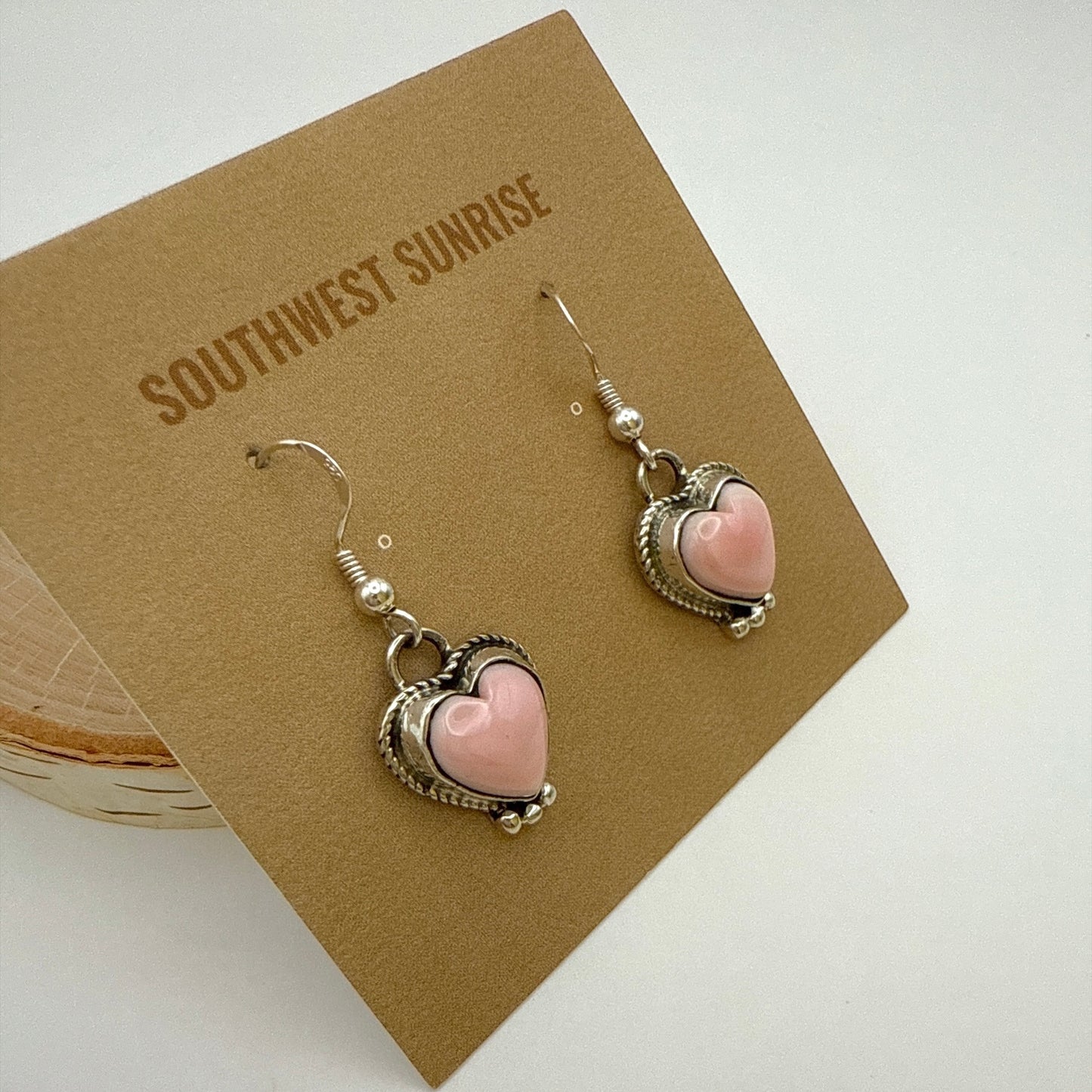 Pink Conch Shell Heart Dangle Earrings