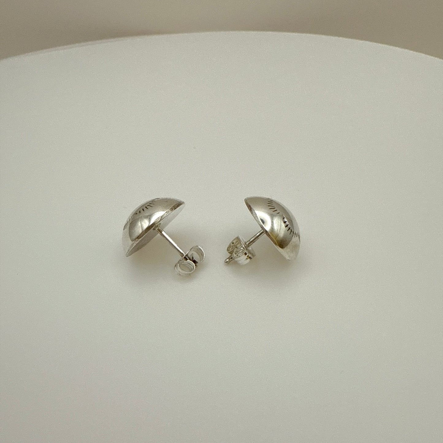 Stamped Button Stud Earrings 13mm